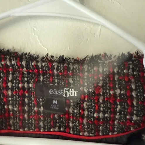 east5th Y2k Tweed Blazer Jacket Red Black White Fringe Whimsigoth M Office Siren Size M