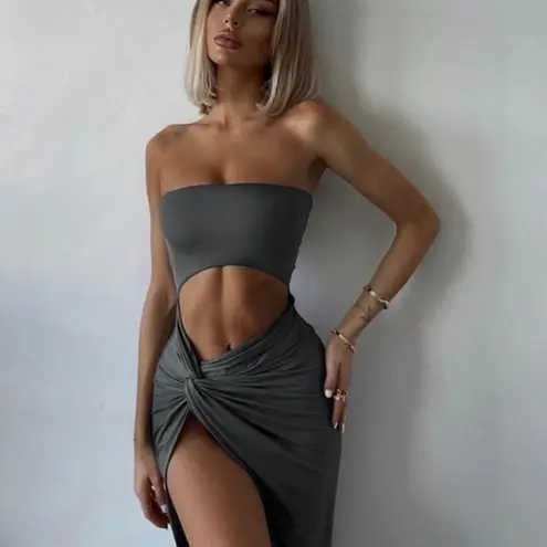 Bandeau Cutout Side Slit Maxi Dress NWT Green Size L