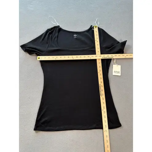 ANA A New Approach Top XL Women's Black Ribbed Knit Square Neck Short Sleeve NWT