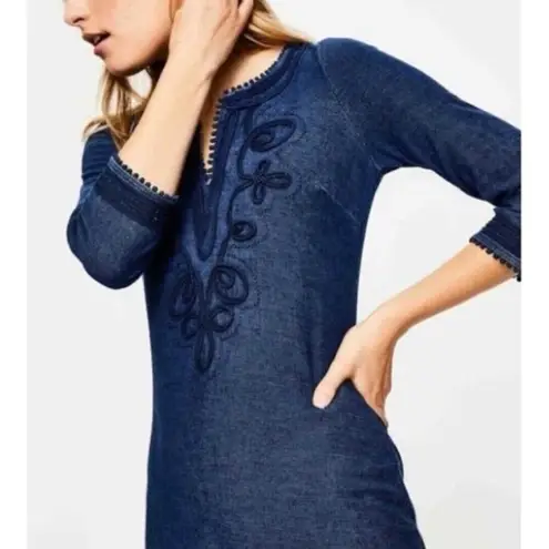 Boden Reanna Jersey Mini Dress Women 6L Indigo Embroidered Bohemian Feminine Blue Size 6