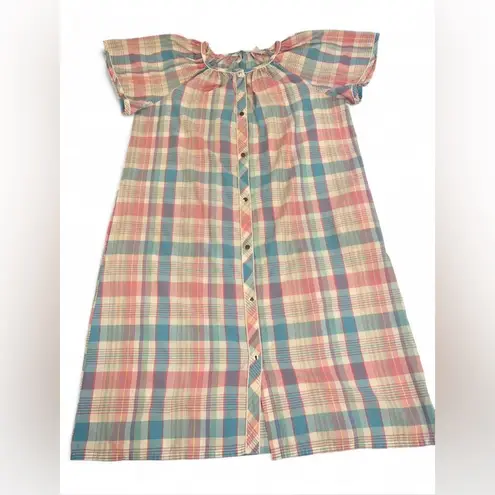 Medium Vintage Tommies nightgown pastel plaid, checkered pattern. White