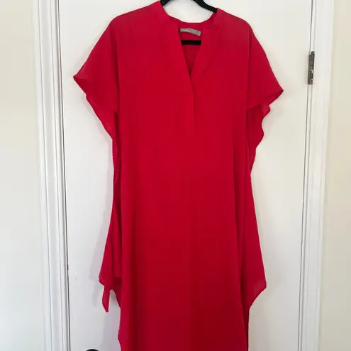 Vince  Red Wrap Front Midi Dress Cotton Twill Women's Size Medium Coastal