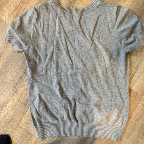 IZOD Womens Gray Pink Argyle Knit Short Sleeve Sweater M