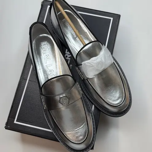 Karl Lagerfeld Paris Women’s Rylyn Silver Loafers- Size 8