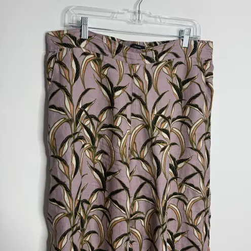 Tahari 100% Linen Wide-Leg Cropped Leaf Pants Elastic Waist Pull On Size XL