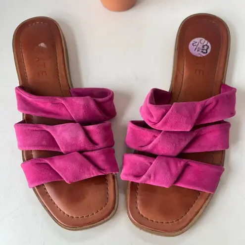 1.State Suede Knoted Slide Womens Sandals Sz 8.5M Boho Strappy Coastal Minimal Pink