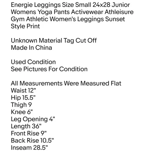 Energie Leggings Size Small 24x28 Junior Womens Yoga Pants Activewear Athleisure