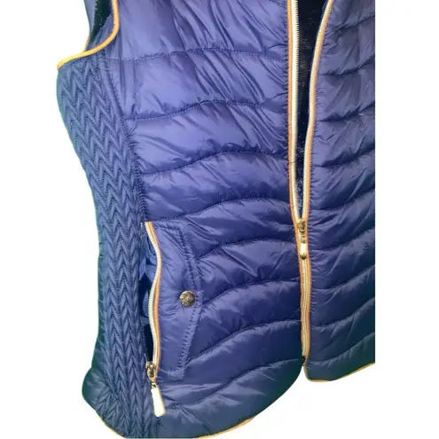 Lee HanTon Blue w/Brown Lining & Gold Details Quilted w/Faux Fur Lining Vest L Size L