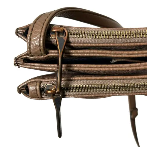 Matt & Nat Brown Vegan Leather Crossbody Front Middle Two Zipper Compartments