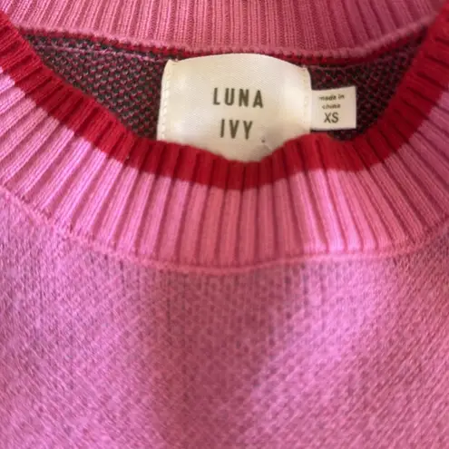 NWT LUNA IVY Pink Strawberry Knit Sweater | Playful Fruit Graphic Pullover XS