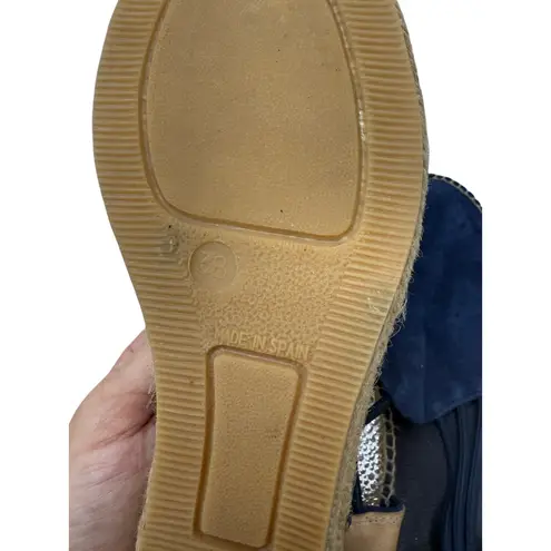 Toni Pons Navy Suede Espadrille Sandals Size 8 Slingback Jute Platform Spain Blue