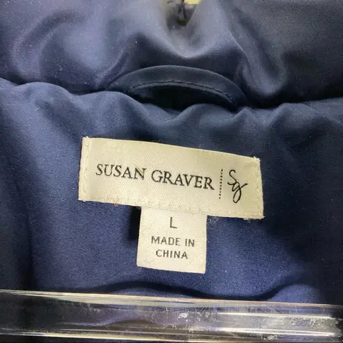Susan Graver | Navy Blue Puffer Coat w/Black Fur Hood L