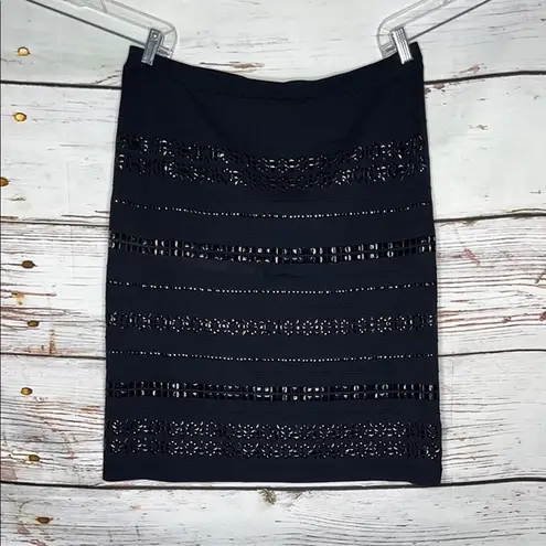 Carmen Marc Valvo NWT Size XL Black Embellished Midi Straight Pencil Skirt
