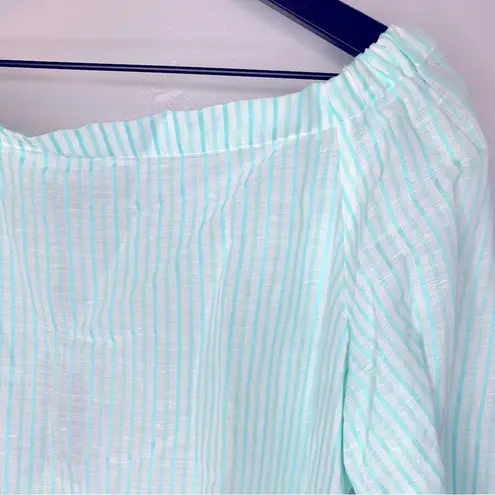 Massimo Dutti Cyan Off-the-Shoulder Linen Top