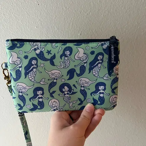 Simply Southern  teal/blue/white mermaid wristlet