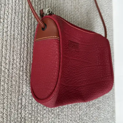 Esprit Vintage Red Pebbled Leather Crossbody Purse Brown Leather Strap