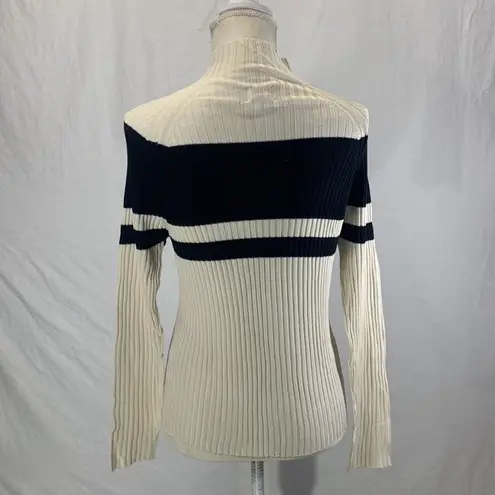 Jacqueline Ferrar Silk Mock Turtleneck Cream and Black Sweater Size Medi…