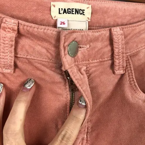 L'Agence  Margot Blush Velvet Cropped High-Rise Pants Size 26