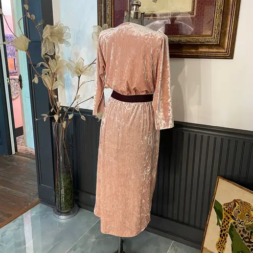 Eva Mendes X NY&CO Pleated Peachy Pink Velvet Faux Wrap Dress