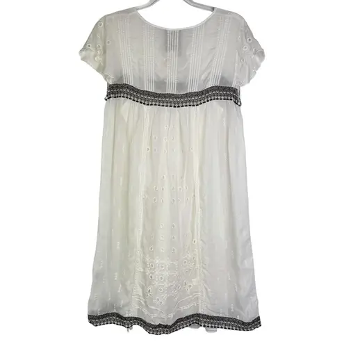Johnny Was Daisy Eyelet Embroidered Mini Dress White Boho Casual Summer XS