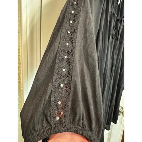 French Laundry Women's Black Tunic Top 1X with Rhinestone Detail