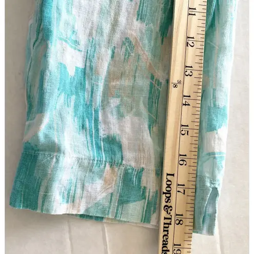 JM Collection Linen Blend Button Up 3/4 Sleeve Shirt Lace Trim Feminine Style 20 Green Size 20W