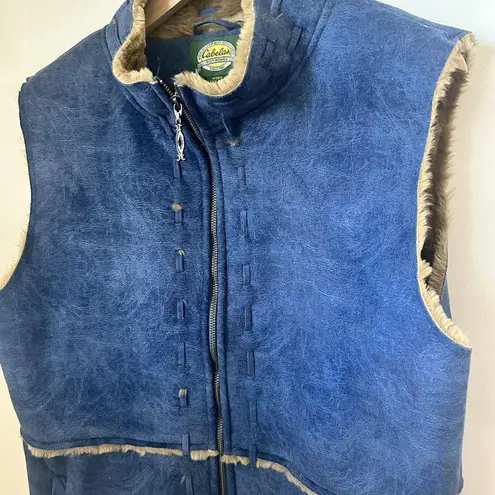 Cabela's Vest Womens Large Blue Faux Suede Soft Faux Fur Lined Cabincore Out…
