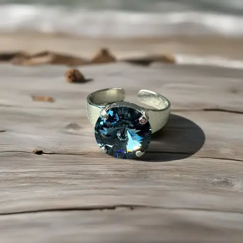 Handcrafted sparkly ring made with Swarovski crystal adjustable fit Blue