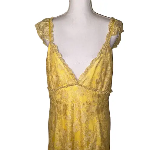 Majorelle Dress Draven Pastel Yellow Lace Flutter Sleeve Midi Dress, Size XL
