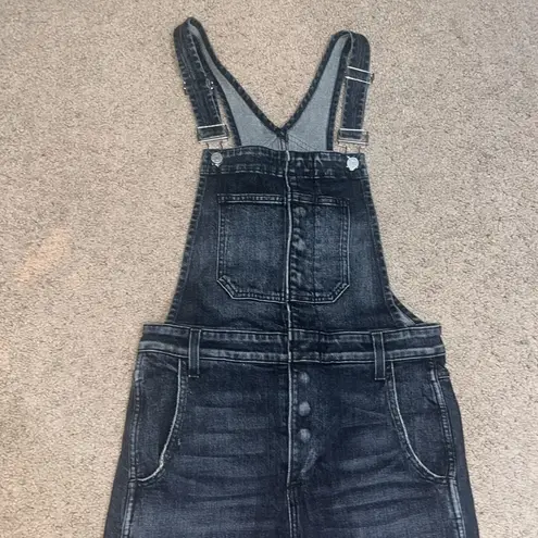 AMO Bella Button Denim Bib Button Front Overalls Raven Washed Black XS