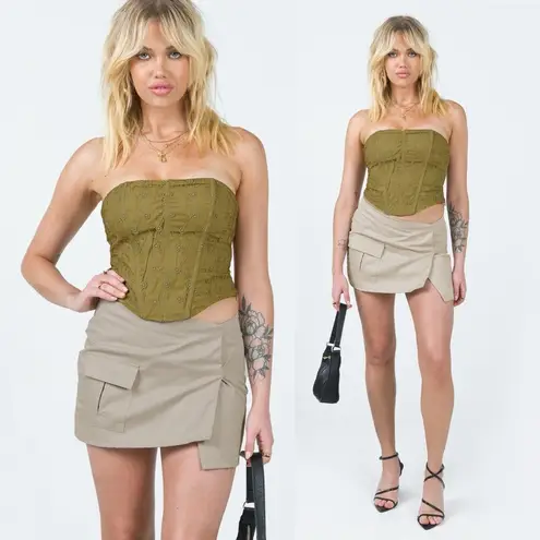 Motel Rocks NWT  Rhory Cargo Pocket Wrap Micro Mini Skirt Oat Khaki Utility Y2K