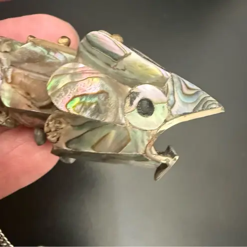 Vintage 60s Sterling Silver Abalone Shell Articulated Fish Bottle Opener Pendant