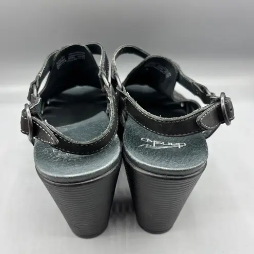 Dansko Randa Sandals 41 Black Leather Slingback Heeled Cutout Detail
