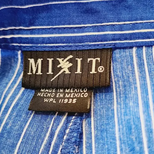 Mixit Blue White Striped Floral Border Capris Size 8