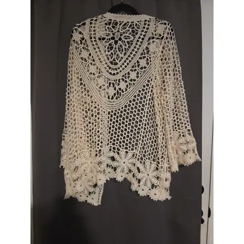 Rebellion Open Front Crochet Cardigan Kimono Topper Flare Sleeves Boho Sz S - Image 2