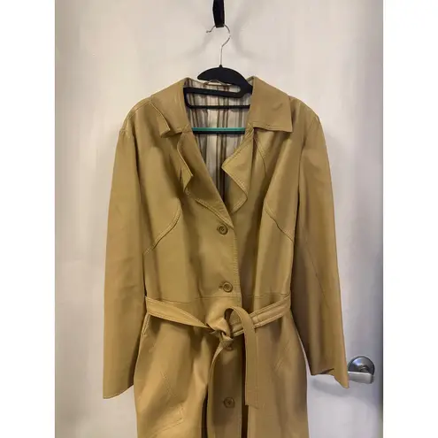 Leather Trench Coat Belted Tan Full Length Vintage Style Classic Chic
