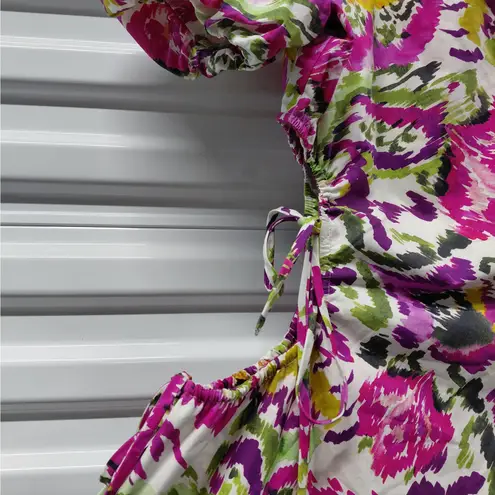 MISA Los Angeles Womens Dress Medium Floral Cutout Puff Sleeve Cottage Flirty