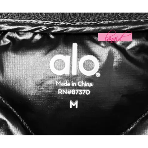 Alo Yoga Alo Idol Bomber Goose Down Jacket Black Quilted Warm Shiny Edgy Moto Puffer Coat