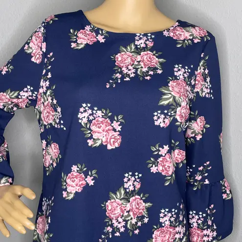 Hot Gal NWT 3/4 Sleeve Floral Mini Dress Navy Blue With Pink White Flowers Large