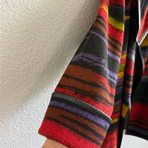 Ali Miles Southwestern Aztec Blanket Sweater/Jacket Size Large Cowl Neck Black