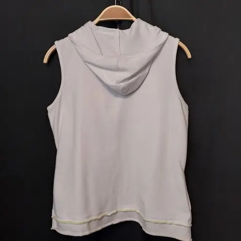 Weekend Clothesline White Hooded Sleeveless Floral Flower Patch Vest Sweater Green Size L