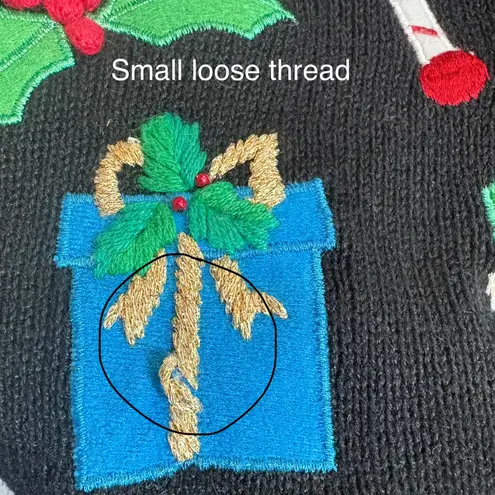 VTG Ugly Christmas Sweater Lg Blue Tree Presents Oversized Ramie Holiday Granny