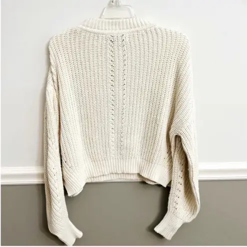 La Ligne Ivory Cream Cable Knit Balloon Sleeve Crew Neck Sweater Extra Small Size XS