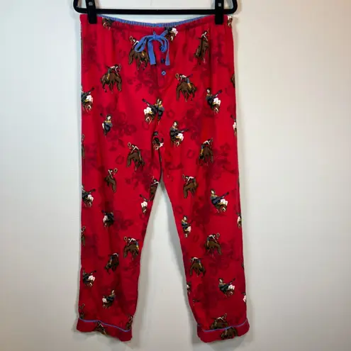 PJ Salvage Women's Cowboy Western Flannel Pajama Set Red Horses Pants Cozy Large