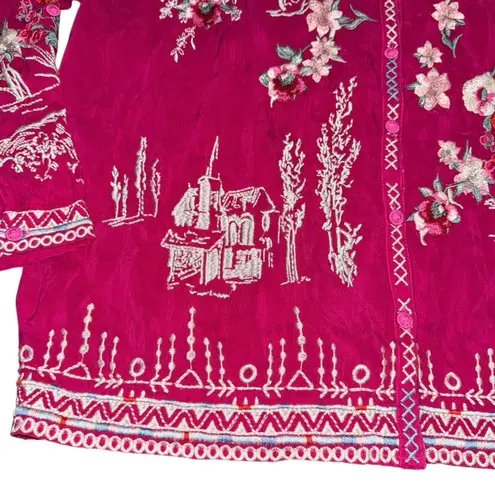 Johnny Was Elias Embroidered Blouse Pink Floral Womens Small C10122-1 Boho Tunic