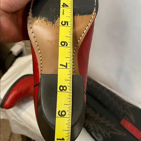 Texas Brand Womens Cowboy Western Boots Black Red Leather Made In USA Size 7