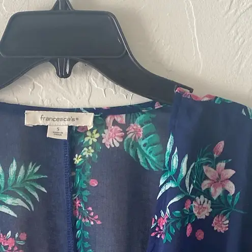 Francesca blue floral top shirt blouse swimsuit coverup