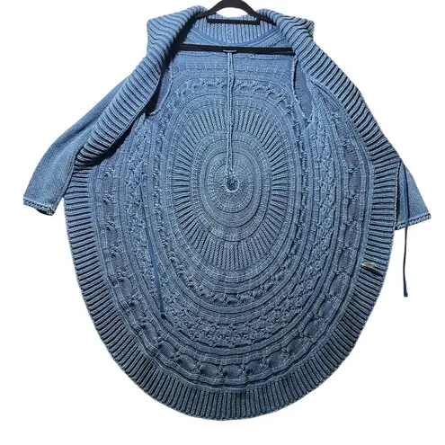 Blue Willi's Vintage Circular Knit Long Cardigan Wrap Coat L Denim Blue Cotton Size L