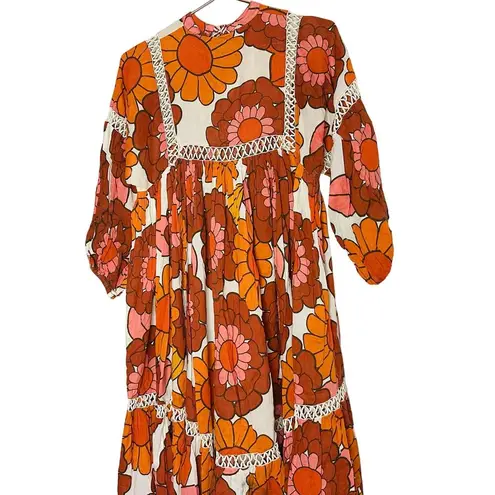 The Bar DODO OR Nell Burnt Orange White Floral Lace Cutout Oversized Dress Size S