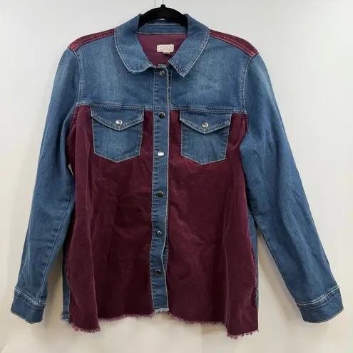 LOGO By Lori Goldstein Denim Jacket with Stretch Corduroy easy denim shirt S